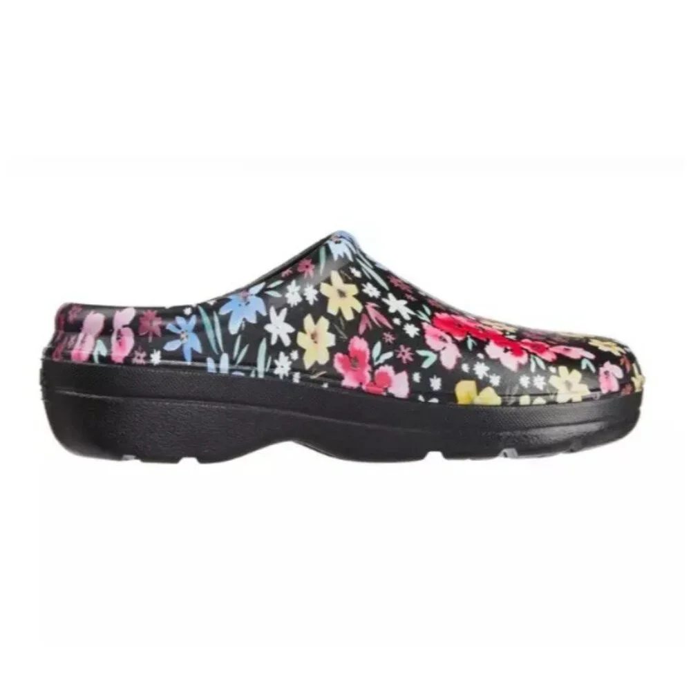 Totes Women's Everywear Garden Clog Shoes Size 10 Black Garden Floral New - Picture 2 of 4